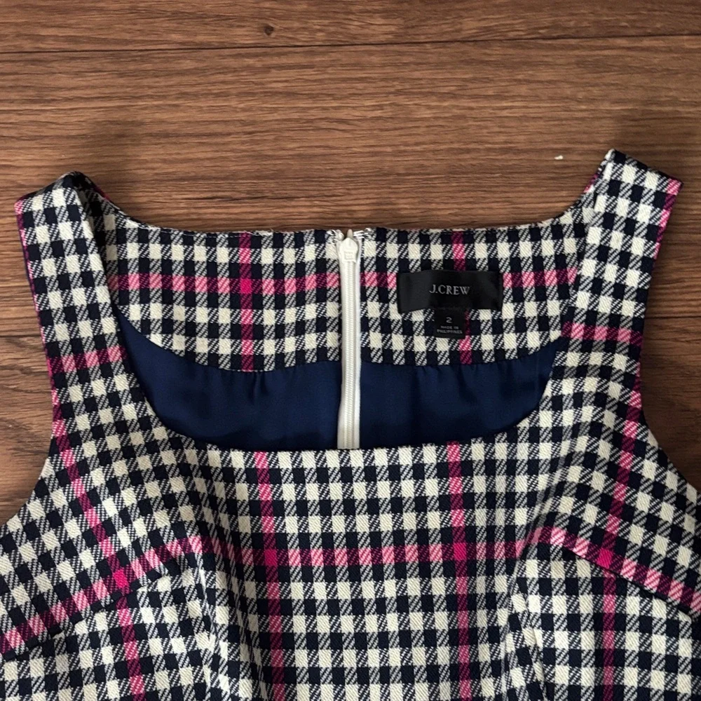 💕J.Crew Pink and Black Houndstooth Plaid Sleeveless Dress Pleated Skirt Academia